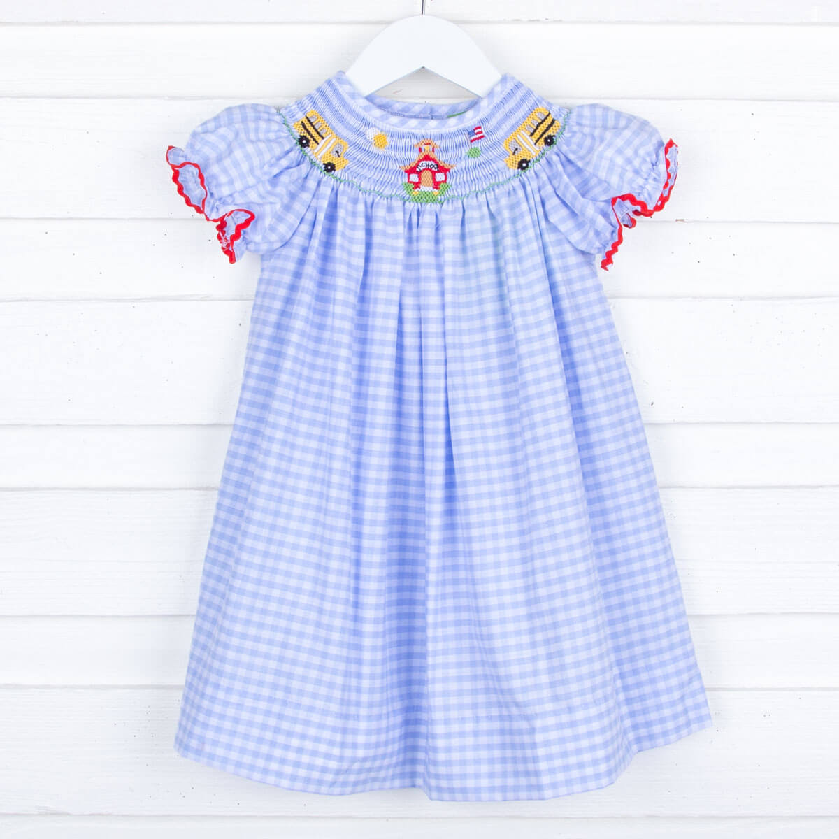 Back to School Bus Blue Bishop Dress