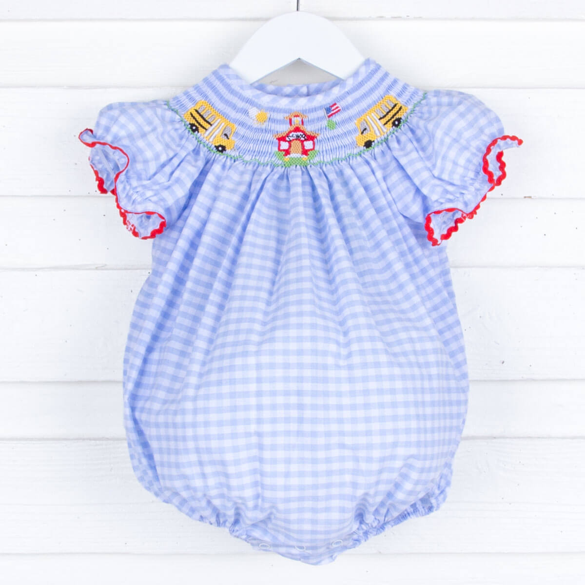 Back to School Bus Light Blue Check Bubble