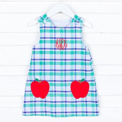 Navy and Green Plaid Apple Jumper Dress
