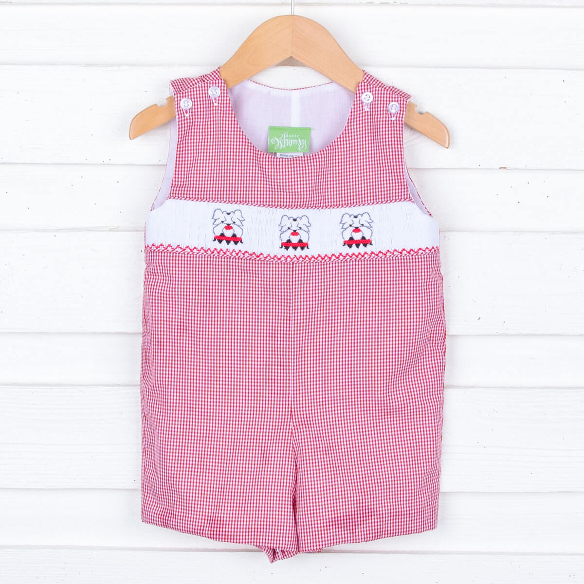 Bulldog Red Gingham Smocked Jon Jon