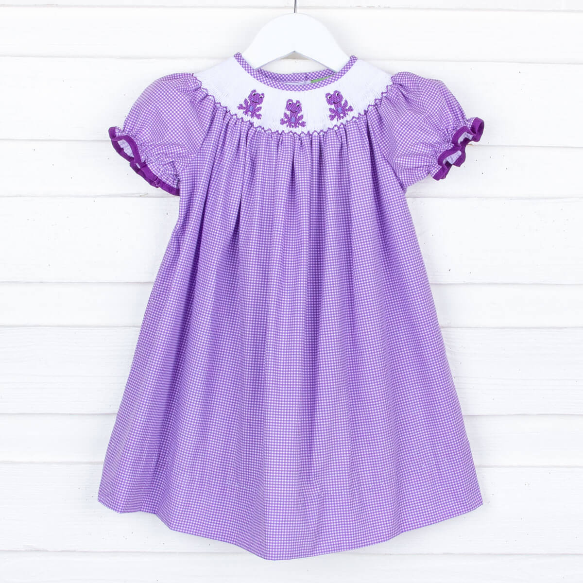 Purple Frog Smocked Bishop Dress