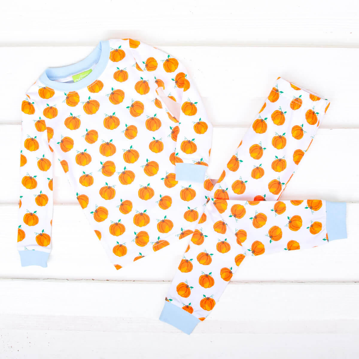 Bountiful Pumpkin Pajamas Blue Trim