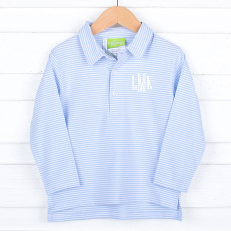 Light Blue Stripe Long Sleeve Polo