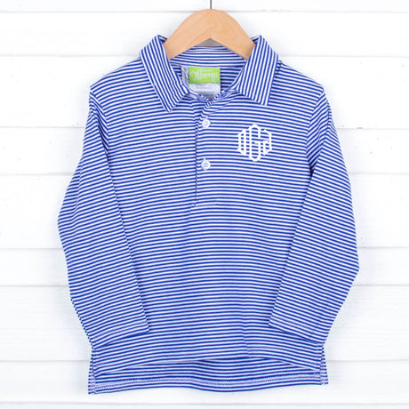 Royal Blue Stripe Long Sleeve Polo