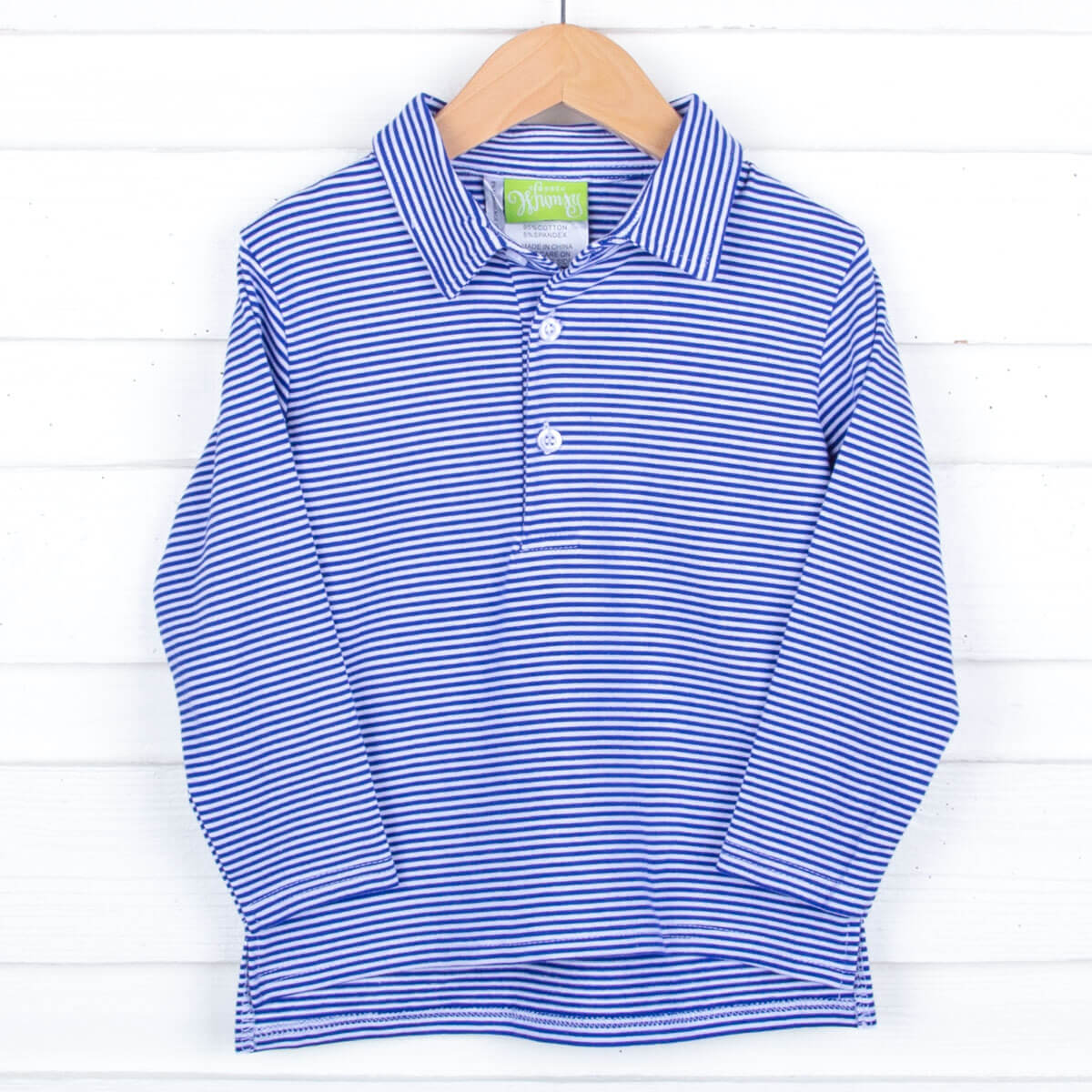 Royal Blue Stripe Long Sleeve Polo