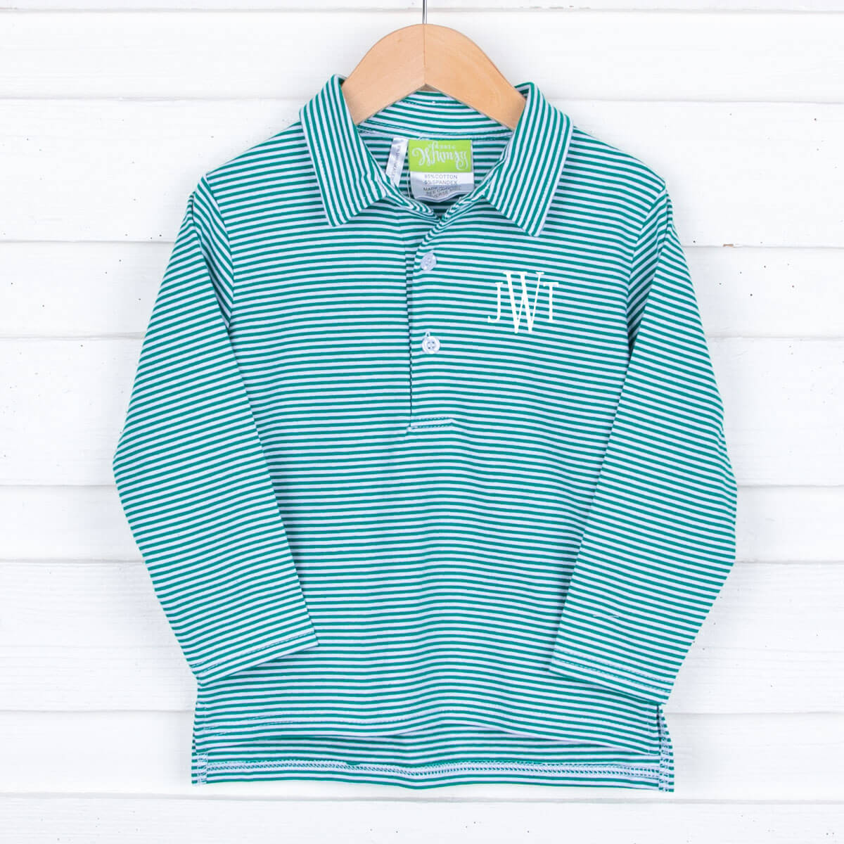 Green Stripe Long Sleeve Polo Shirt