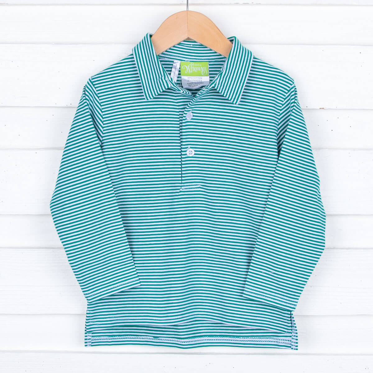 Green Stripe Long Sleeve Polo Shirt