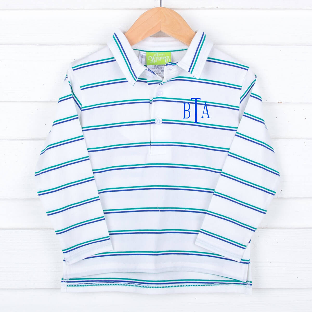 Royal Blue and Green Stripe Long Sleeve Polo