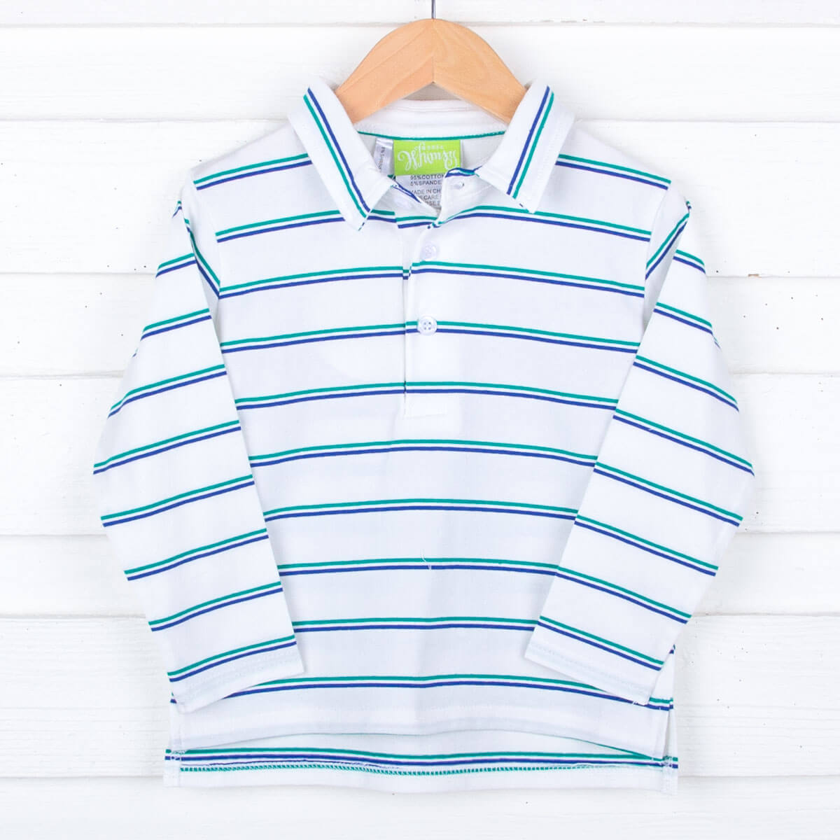 Royal Blue and Green Stripe Long Sleeve Polo