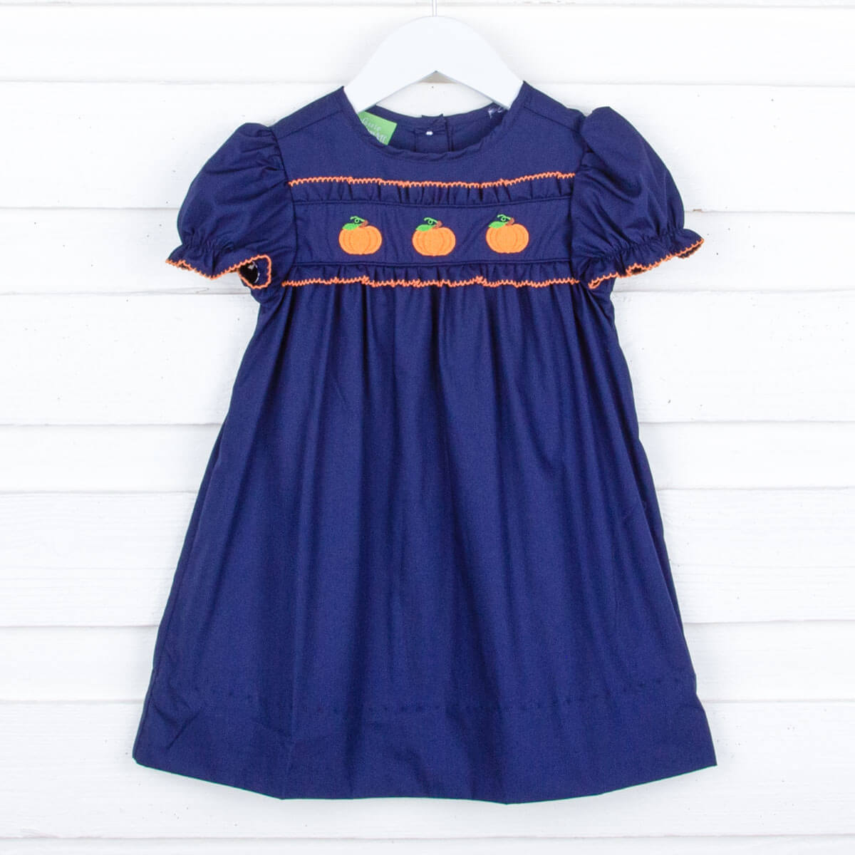 Pumpkin Please Embroidered Navy Dress