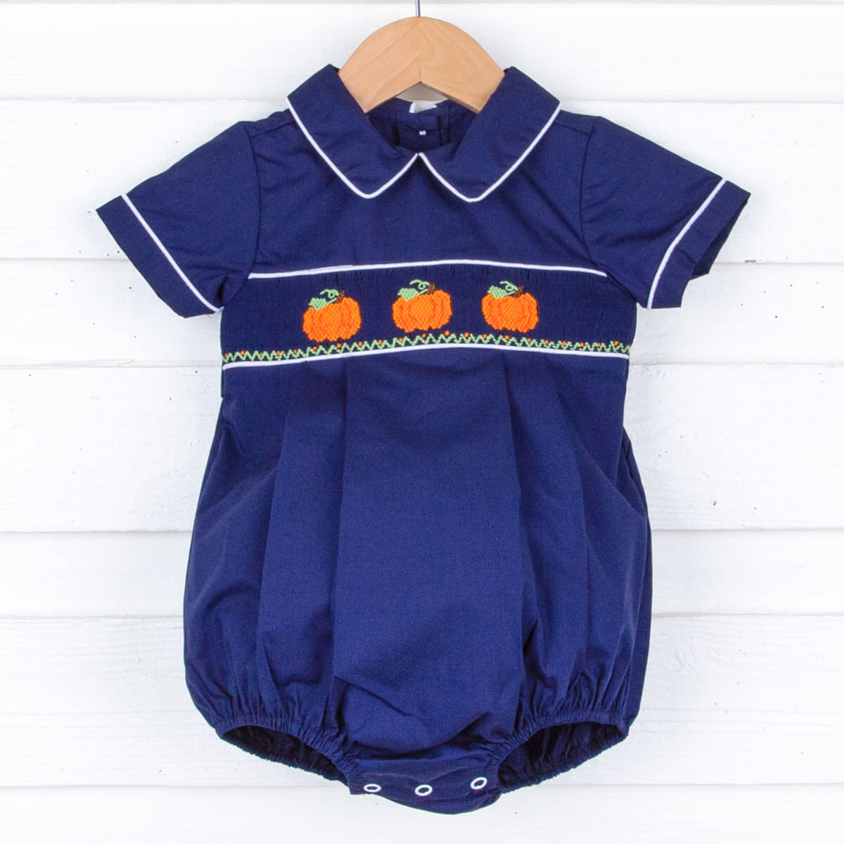 Pumpkin Please Smocked Collared Bubble