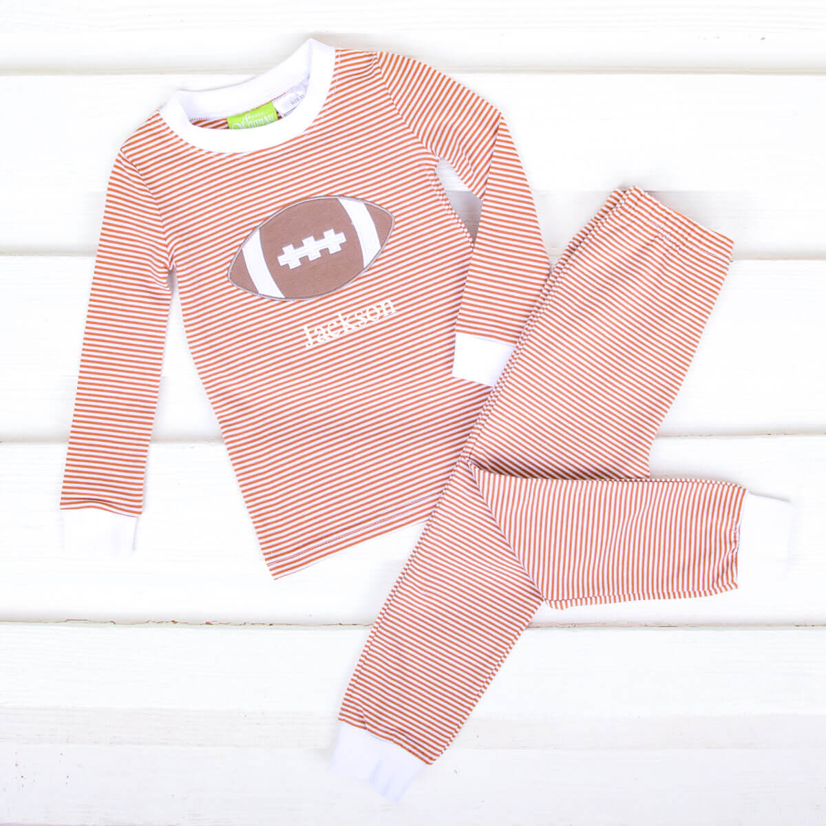 Burnt Orange Stripe Football Applique Pajamas