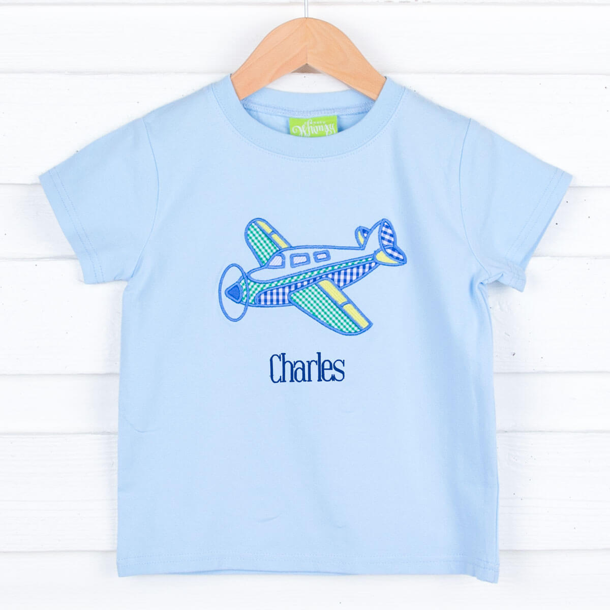 Airplane Applique Light Blue Short Sleeve Shirt
