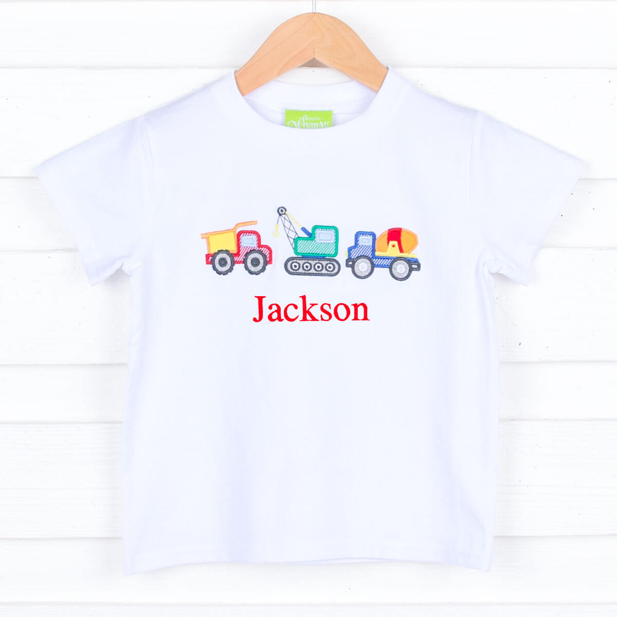 Construction Trucks Applique White Short Sleeve Shirt