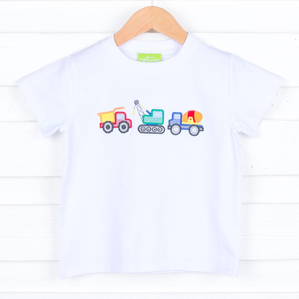 Construction Trucks Applique White Short Sleeve Shirt
