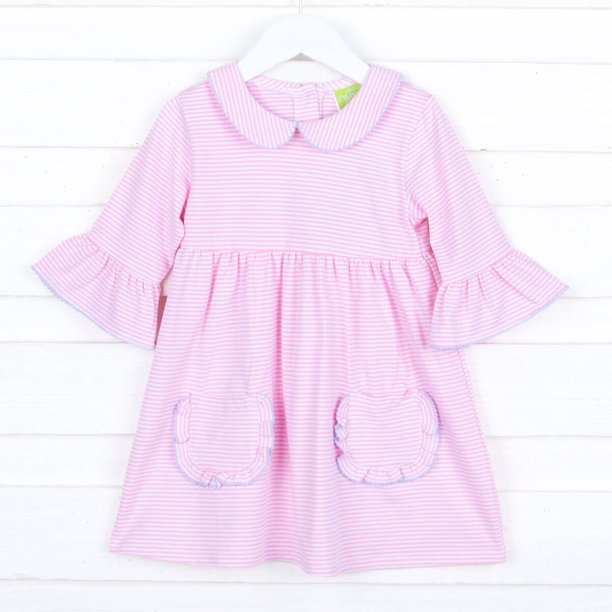 Caroline Pink Stripe Ruffle Pocket Dress