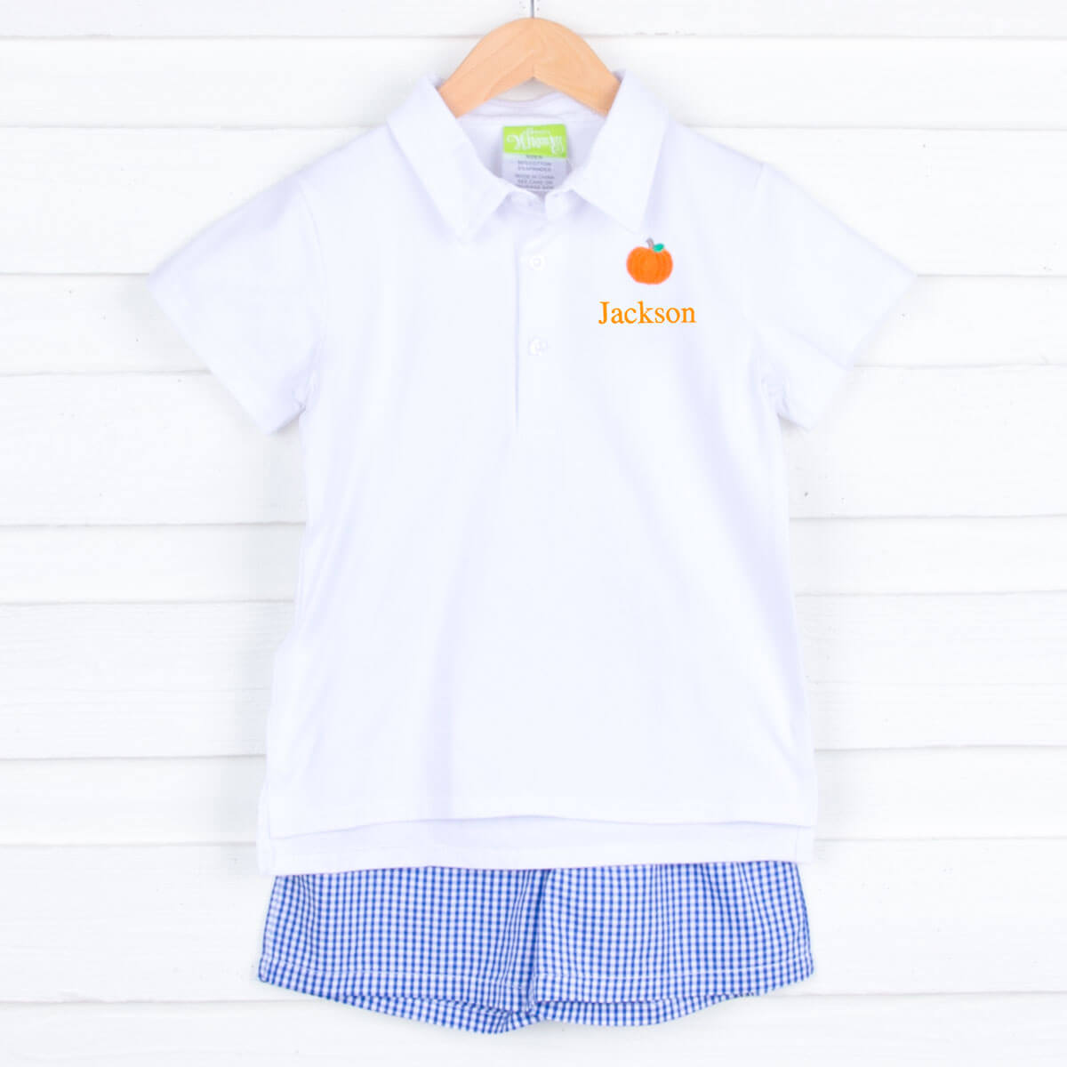 Pumpkin Picking Royal Blue Gingham Polo Short Set