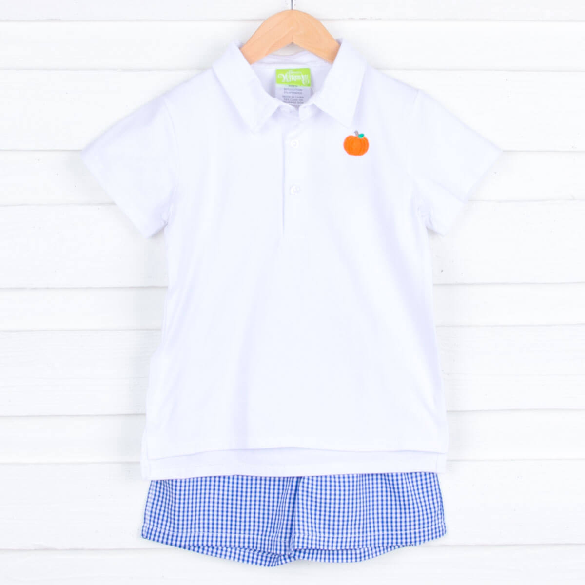 Pumpkin Picking Royal Blue Gingham Polo Short Set