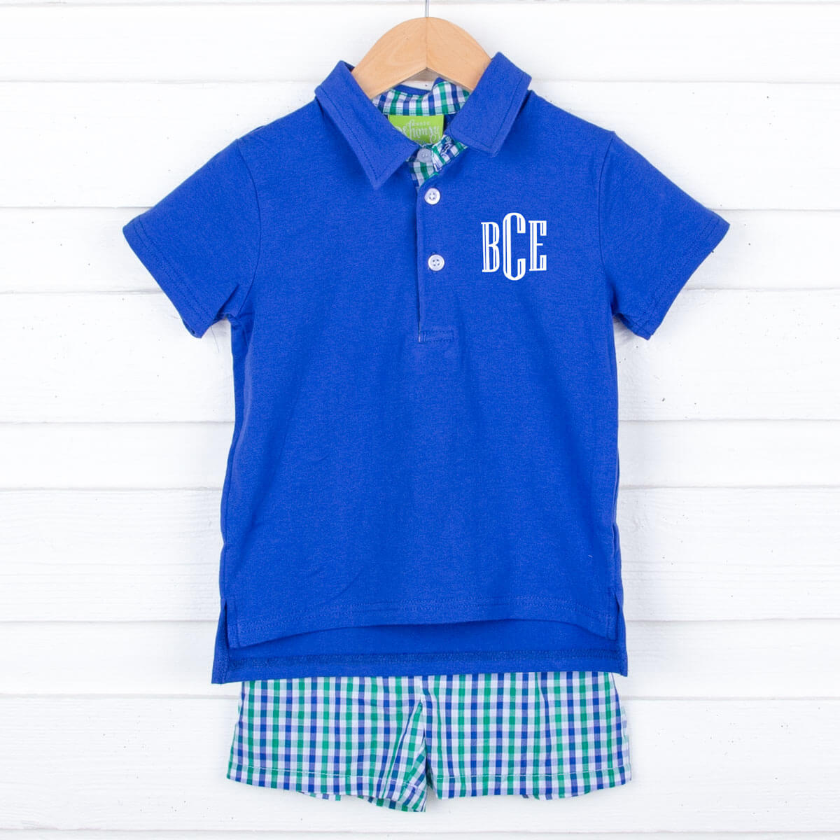 Hello Pumpkin Green Gingham Polo Short Set