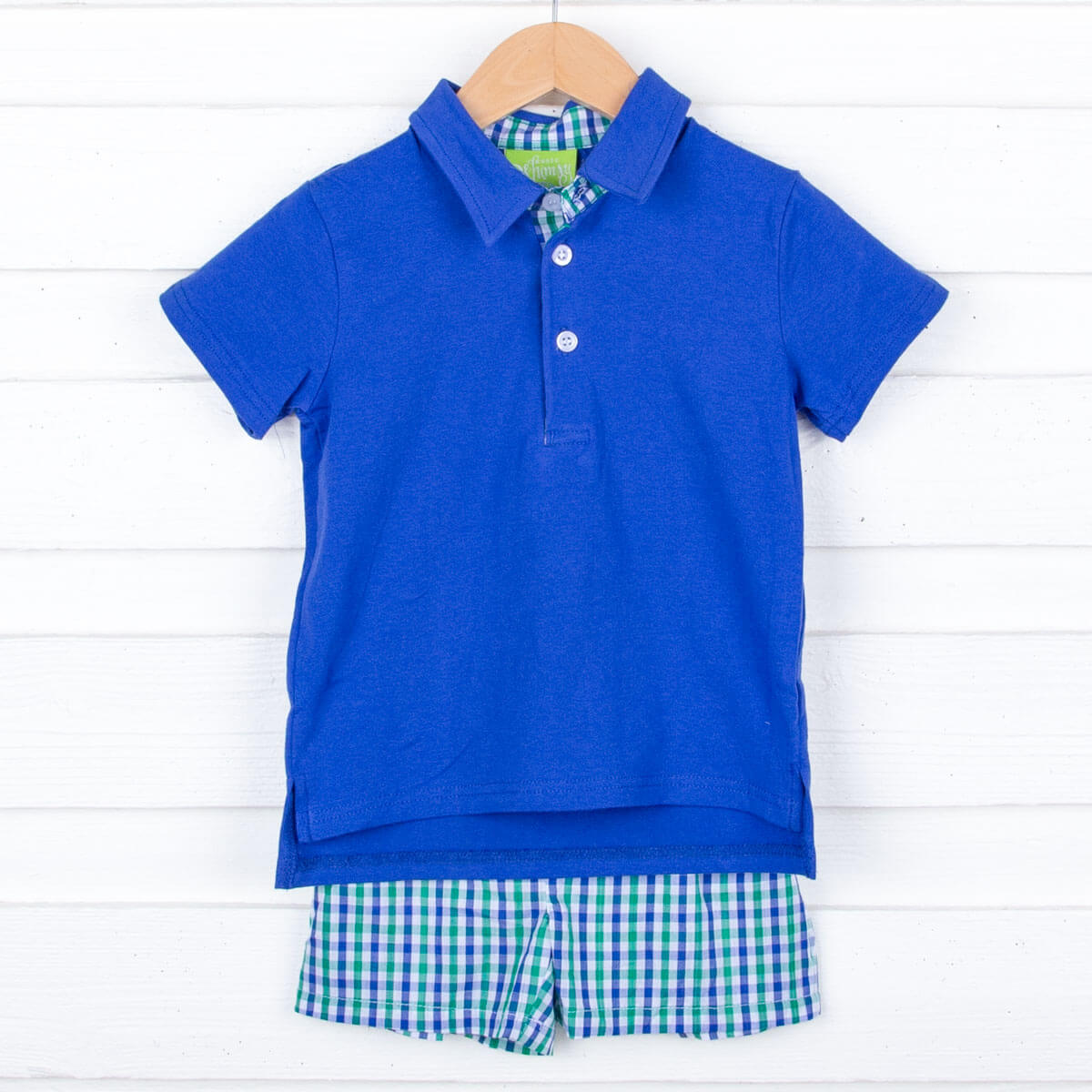 Hello Pumpkin Green Gingham Polo Short Set