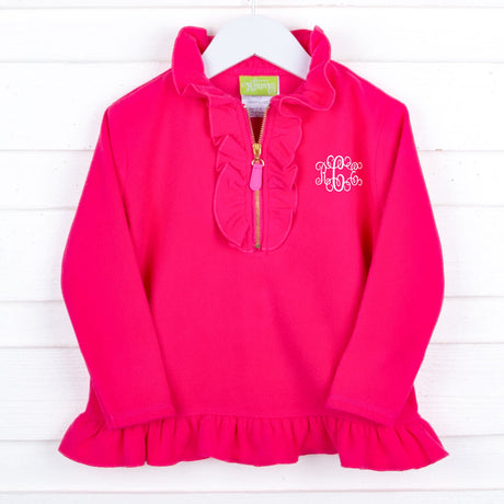 Pink Half Zip Ruffle Fleece Jacket