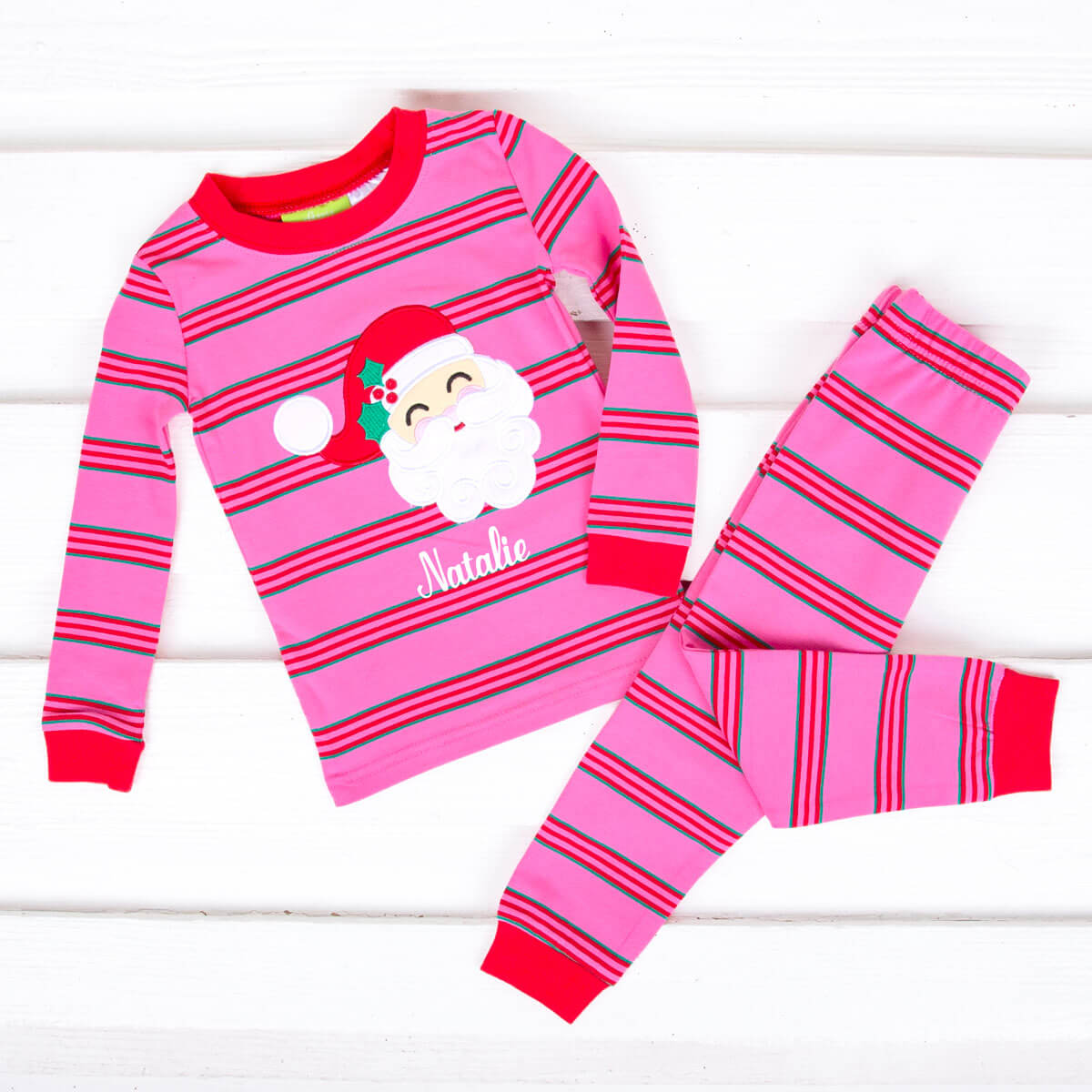 Happy Santa Pink Stripe Pajamas
