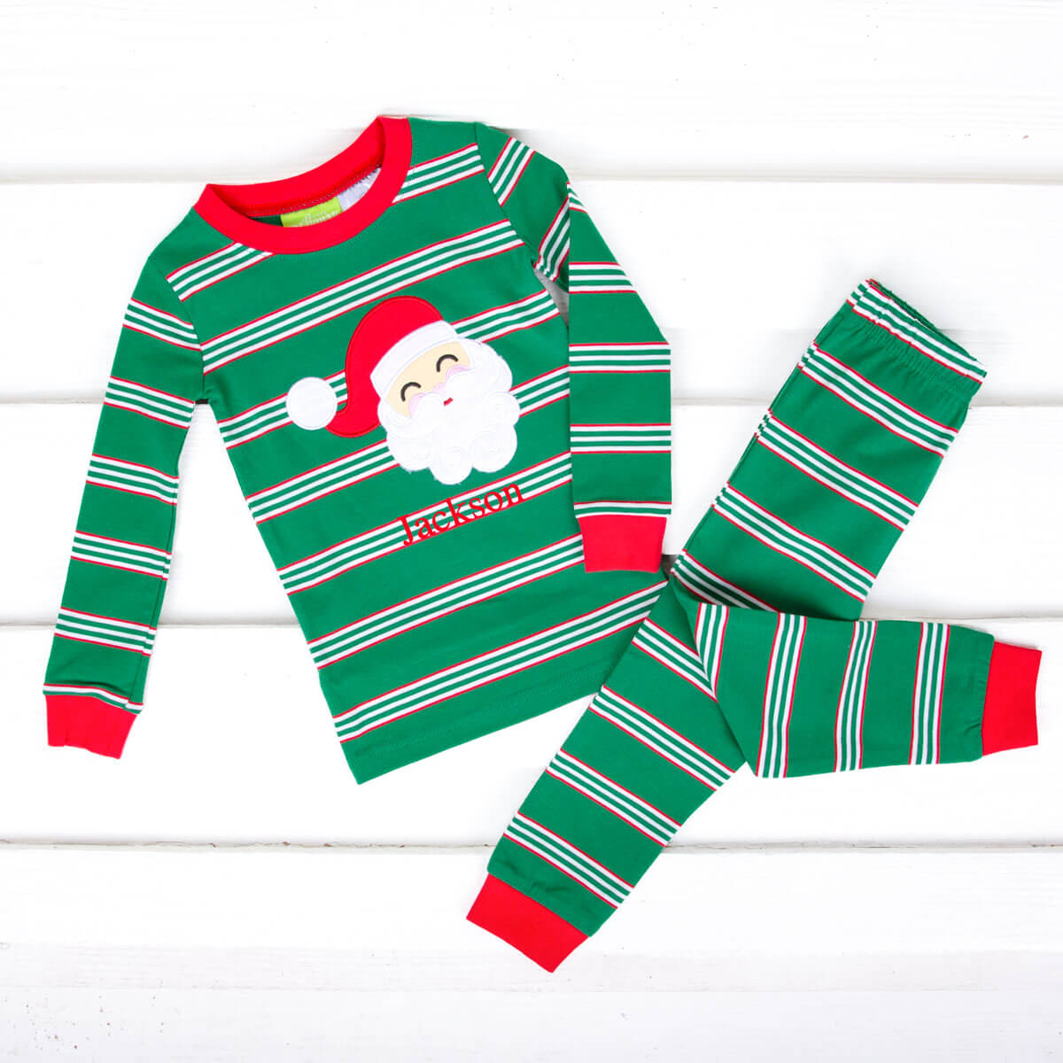 Happy Santa Green Stripe Pajamas