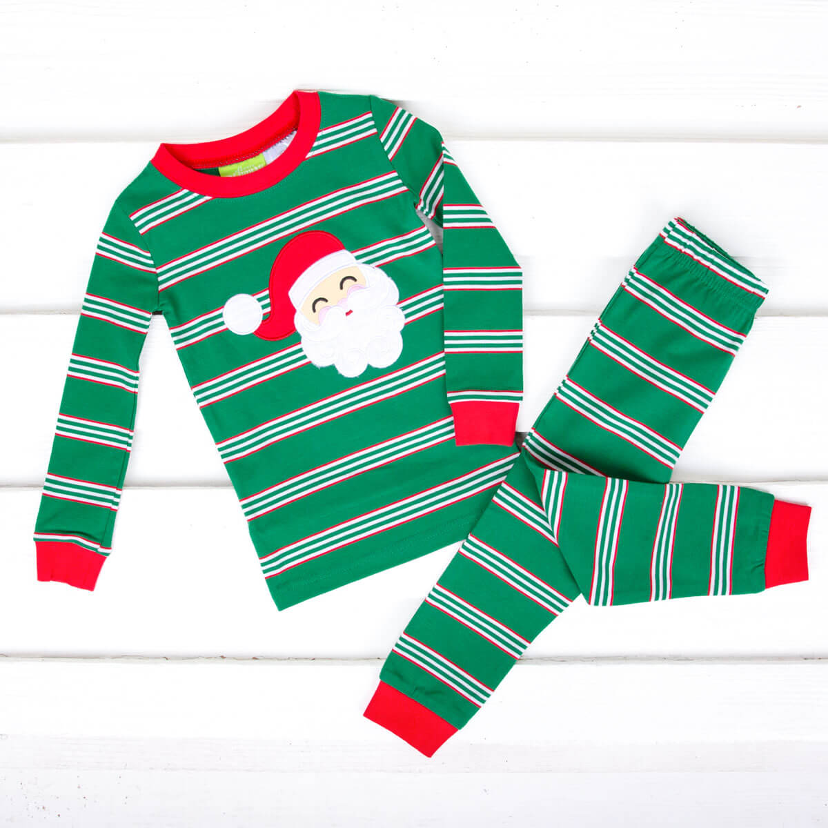 Happy Santa Green Stripe Pajamas