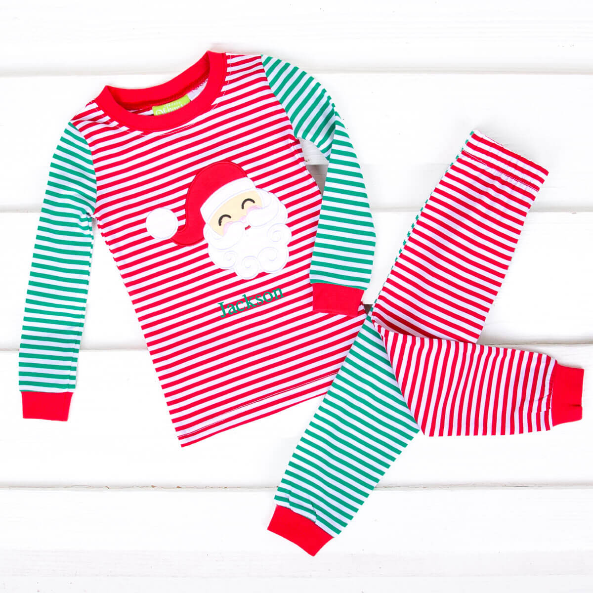 Happy Santa Red & Green Stripe Pajamas