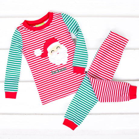 Happy Santa Red & Green Stripe Pajamas