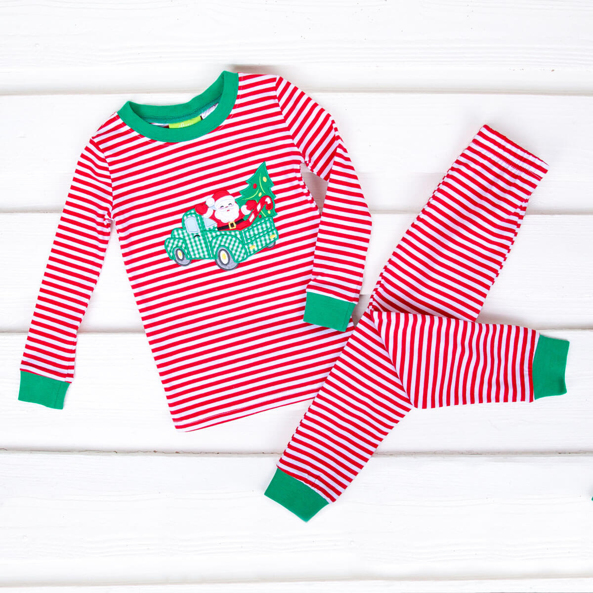 Santa Stops Here Pajamas Red Stripe