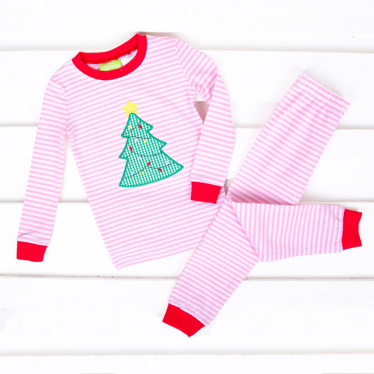 Christmas Tree Pajamas Pink Stripe