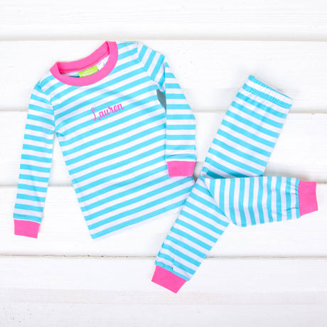 Turquoise and White Stripe Pajamas