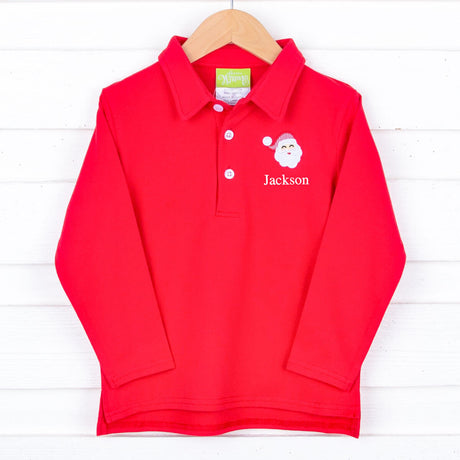 Happy Santa Red Long Sleeve Polo