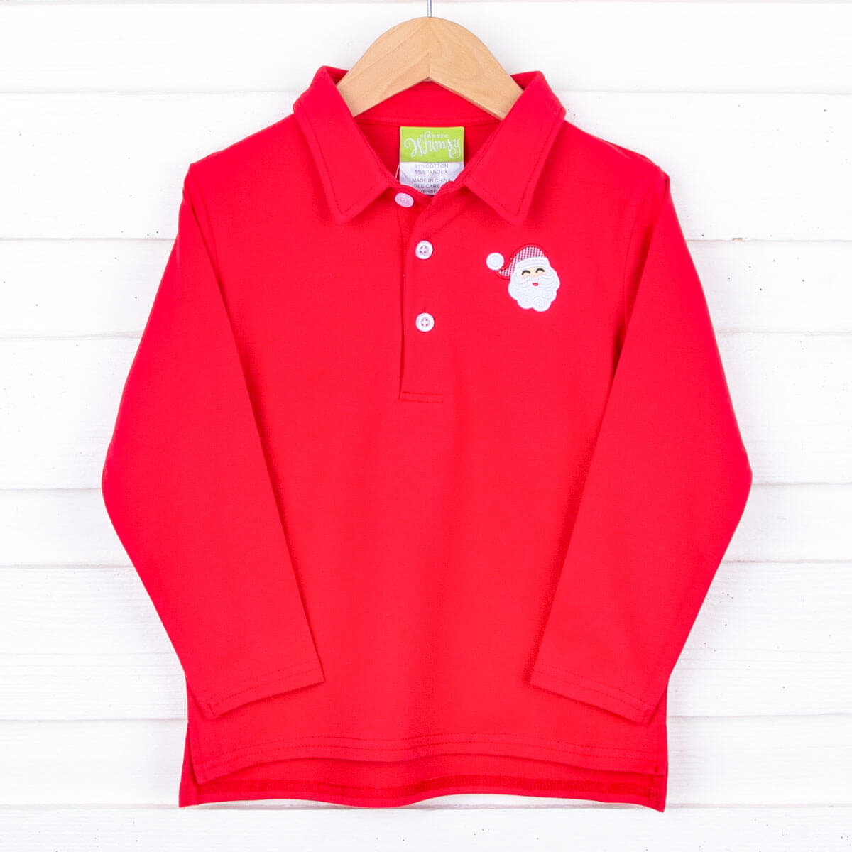 Happy Santa Red Long Sleeve Polo