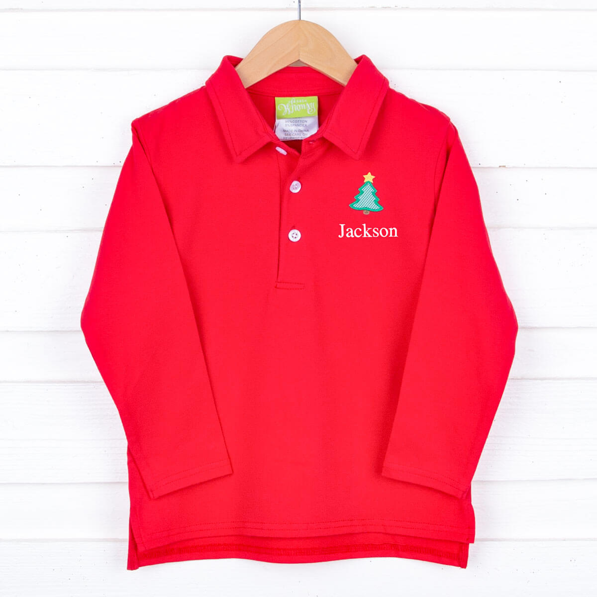 Christmas Tree Red Long Sleeve Polo