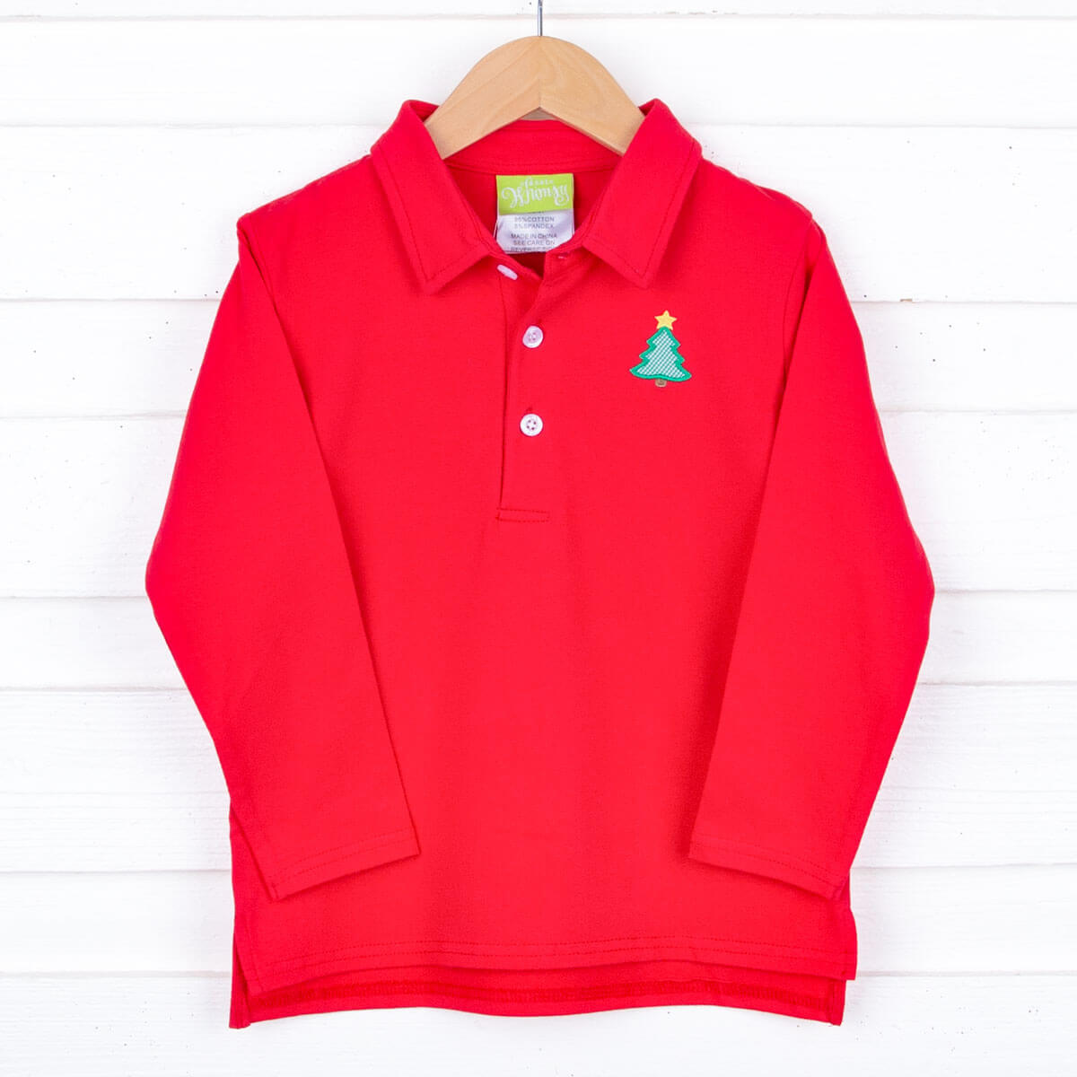 Christmas Tree Red Long Sleeve Polo
