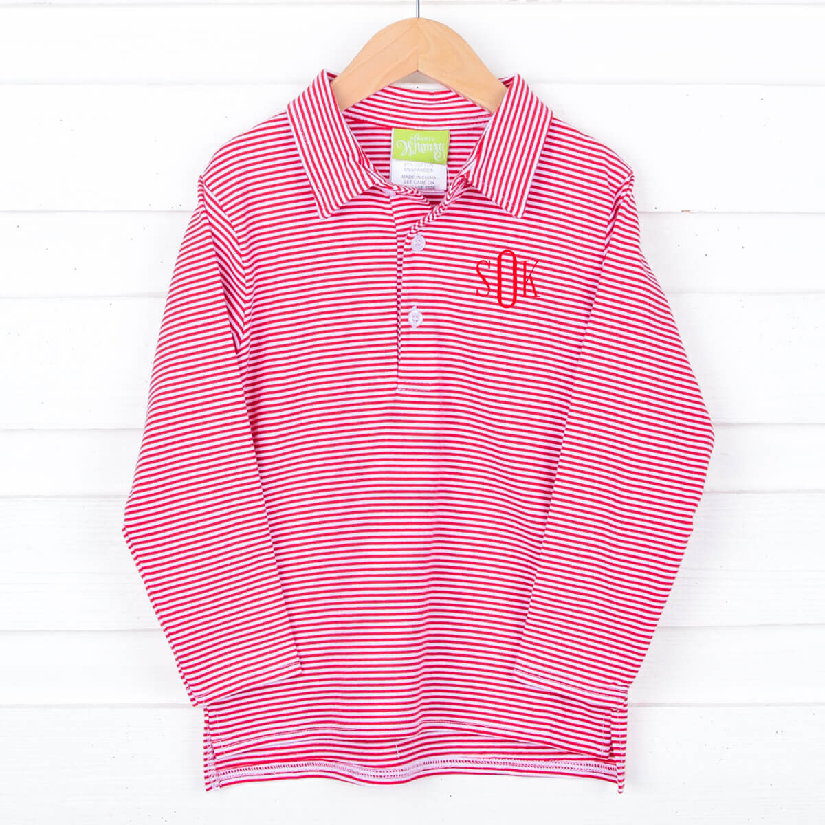 Red Stripe Long Sleeve Polo Shirt