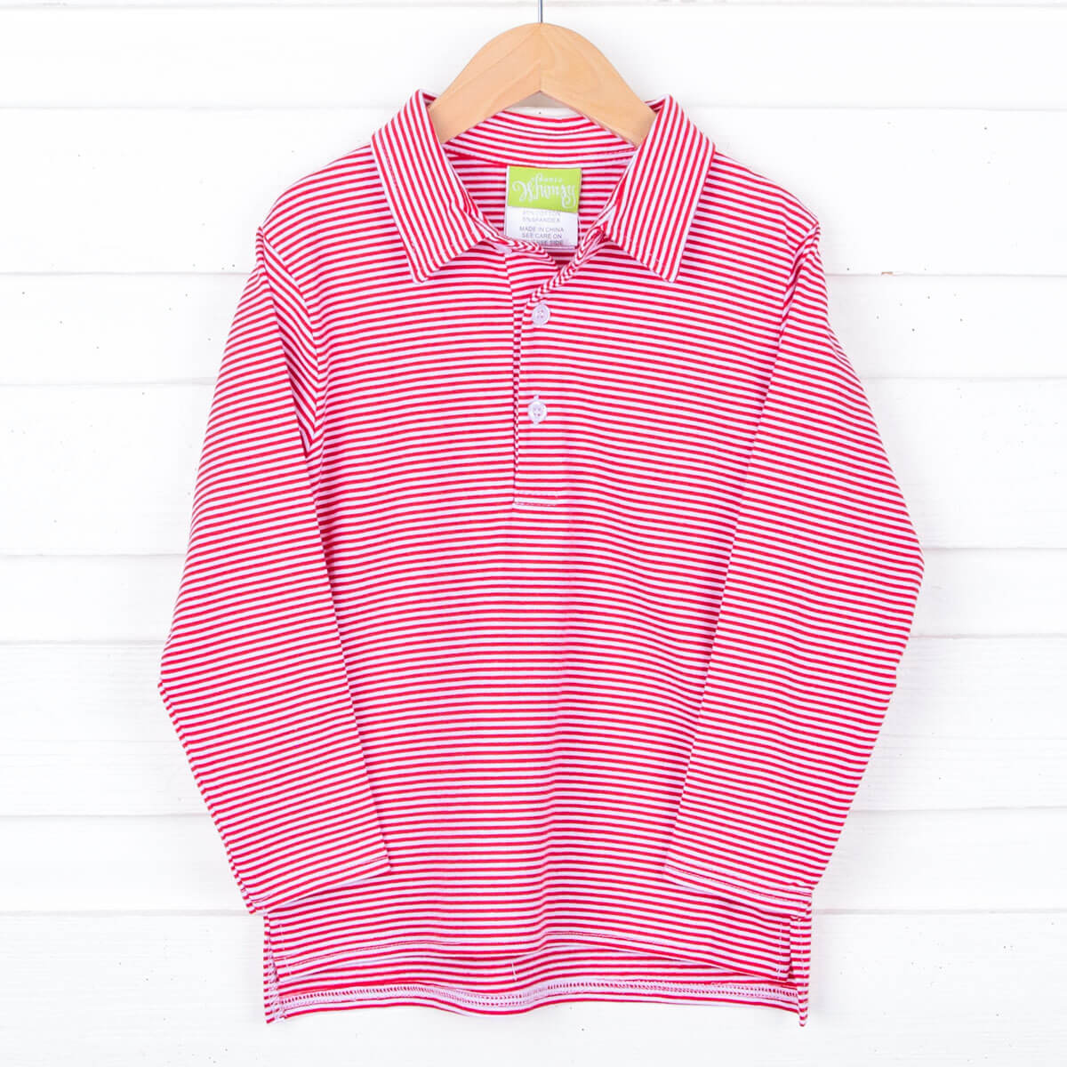 Red Stripe Long Sleeve Polo Shirt
