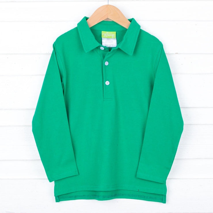 Solid Green Long Sleeve Polo