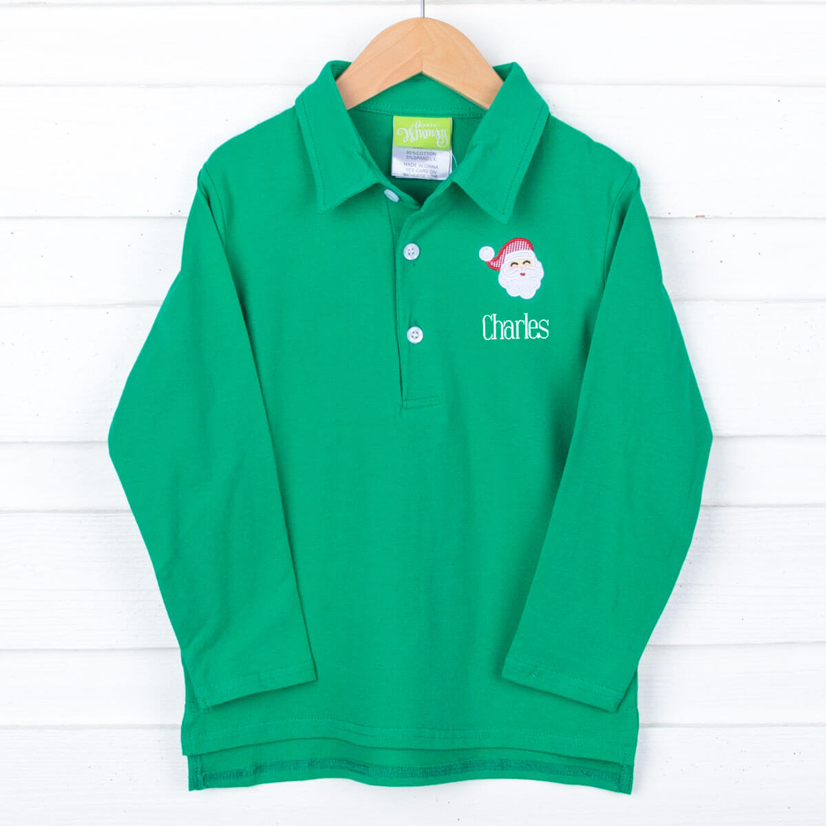 Happy Santa Green Long Sleeve Polo