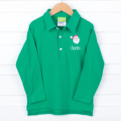 Happy Santa Green Long Sleeve Polo