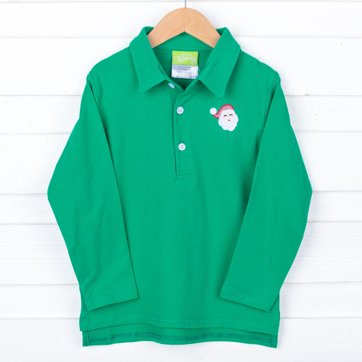 Happy Santa Green Long Sleeve Polo