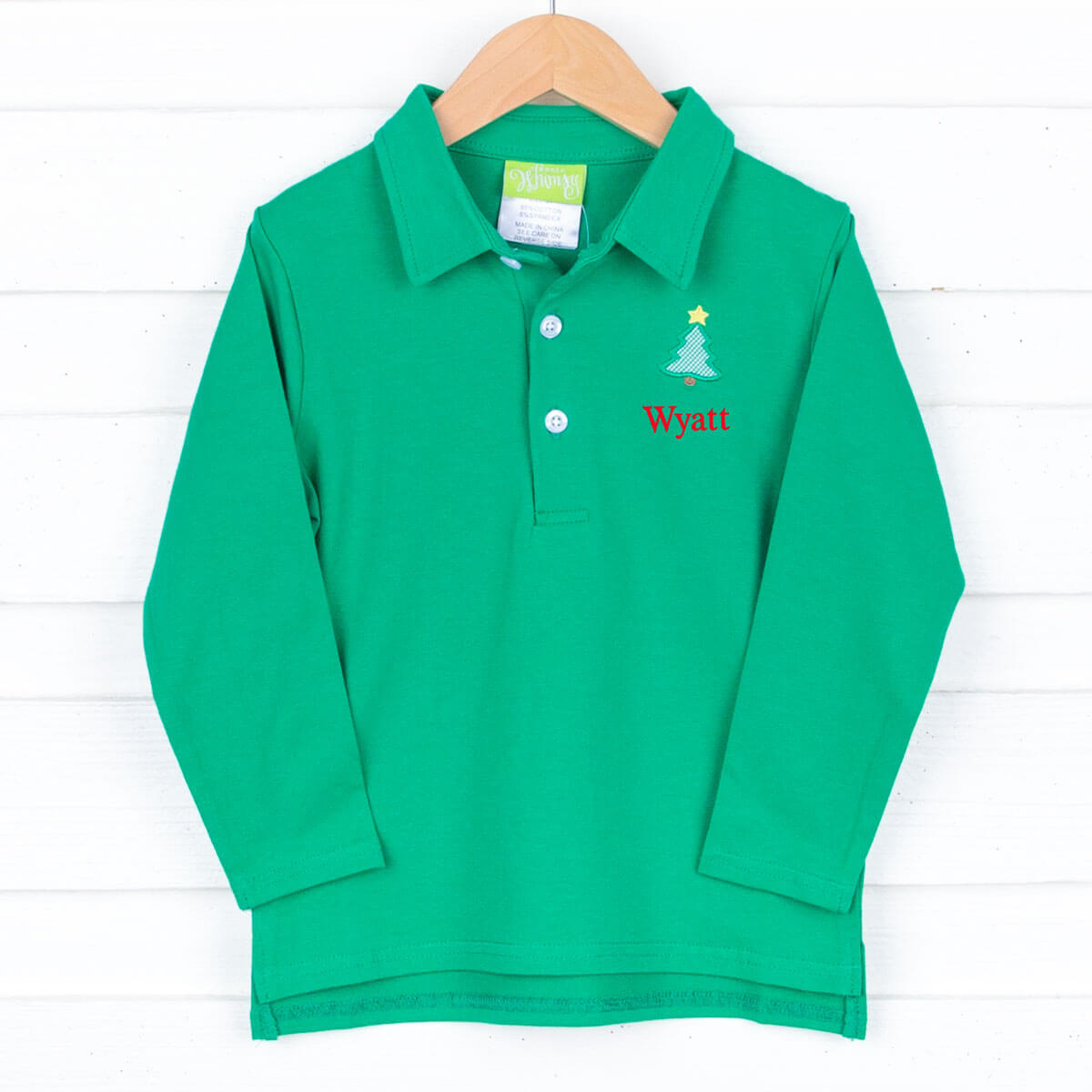 Christmas Tree Green Long Sleeve Polo
