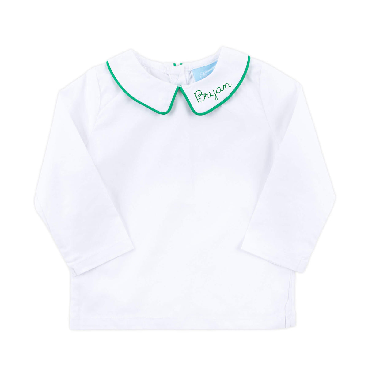White Long Sleeve Undershirt with Green Trim