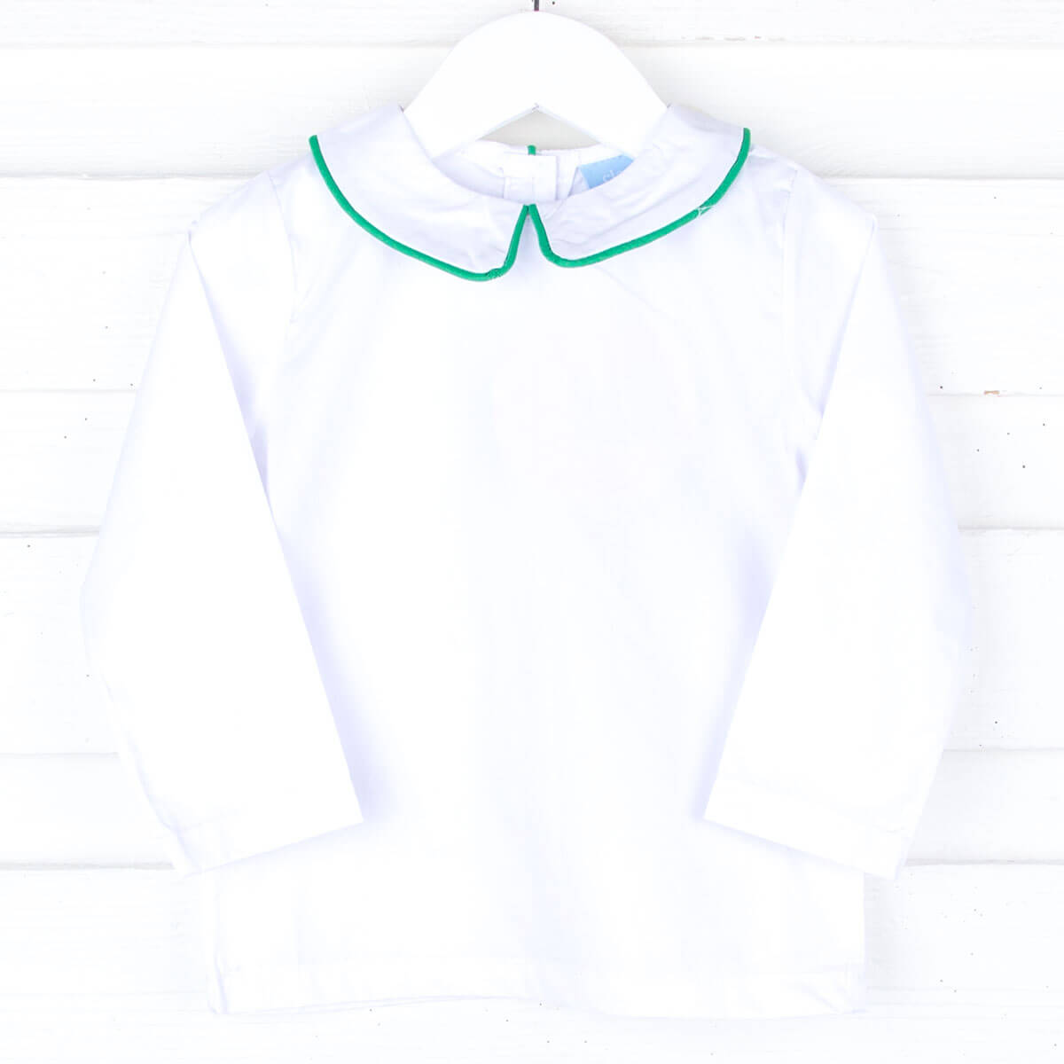 White Long Sleeve Undershirt with Green Trim