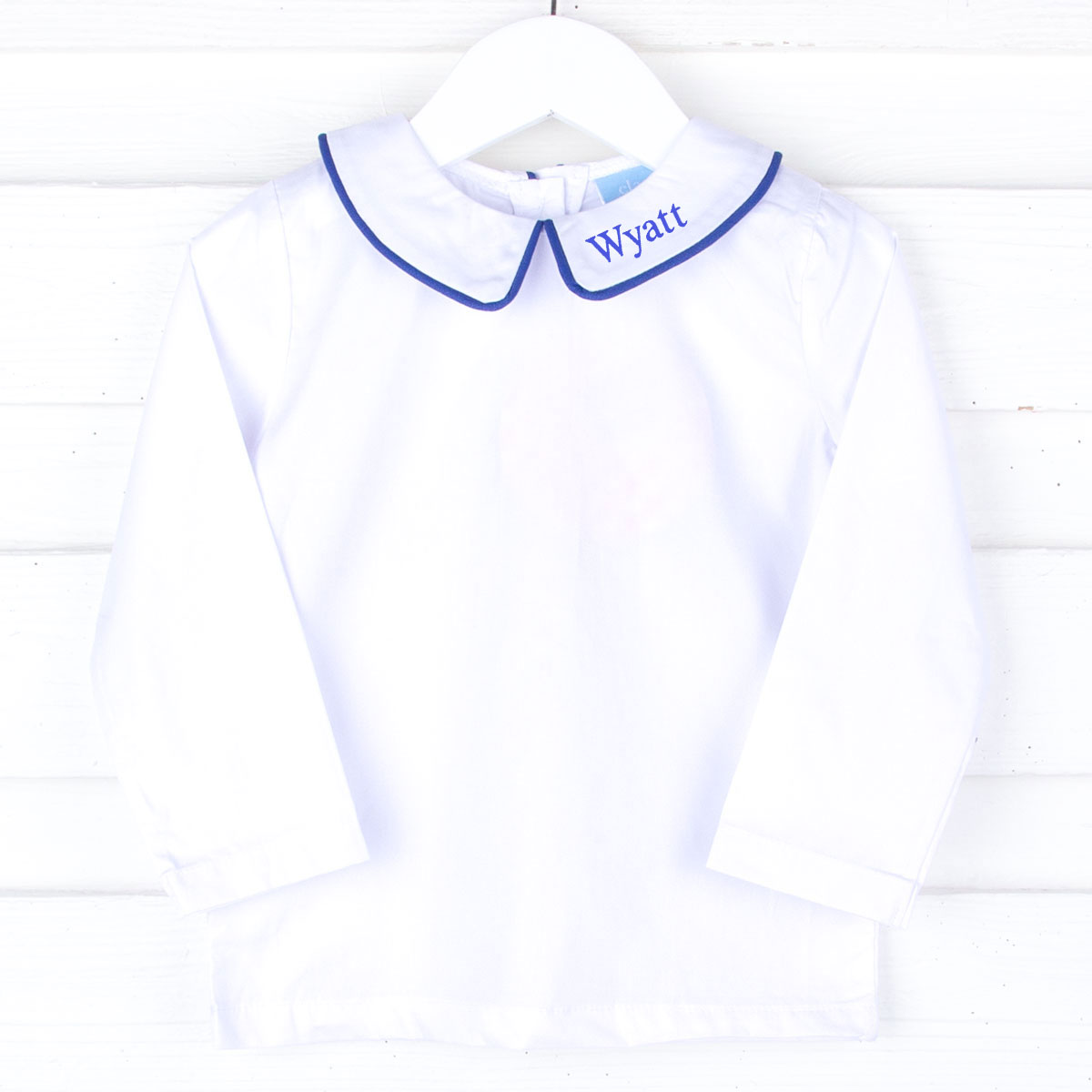 White Long Sleeve Undershirt with Royal Blue Trim