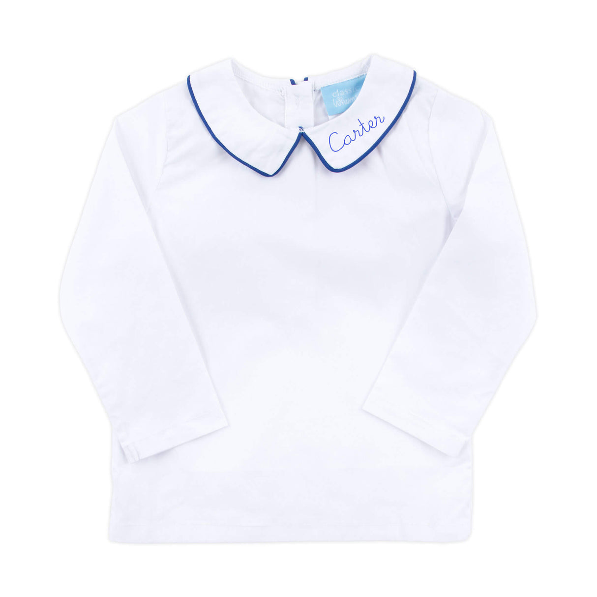 White Long Sleeve Undershirt with Royal Blue Trim
