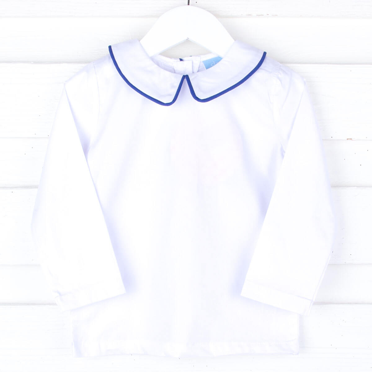 White Long Sleeve Undershirt with Royal Blue Trim