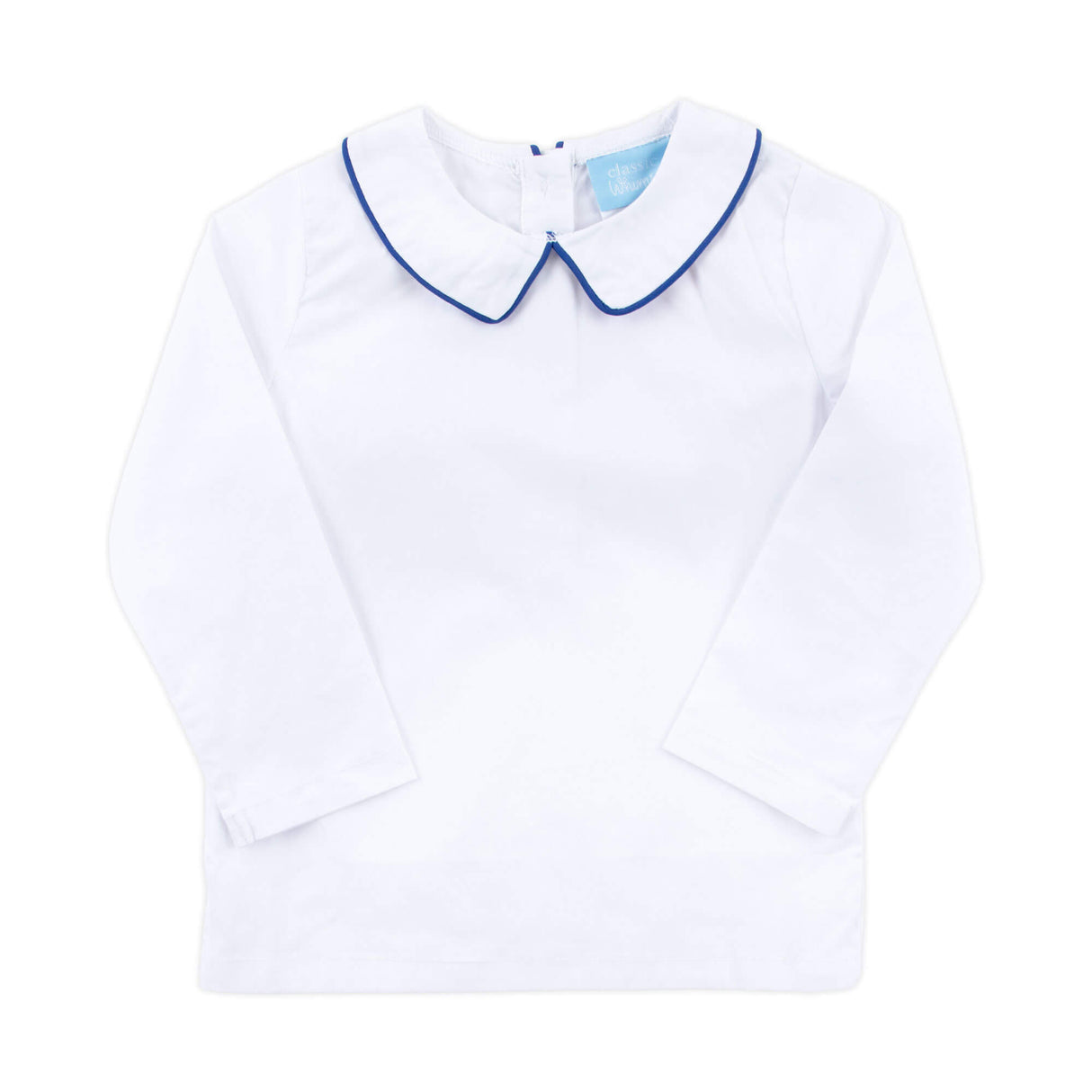 White Long Sleeve Undershirt with Royal Blue Trim